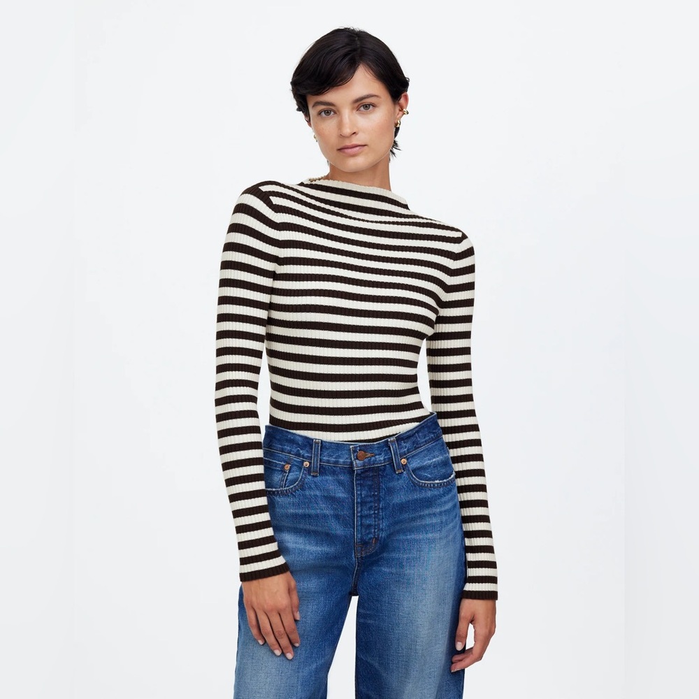 NWT Madewell Cotton Mockneck Sweater in Stripe